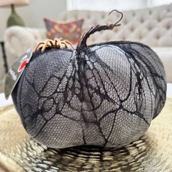 Halloween Decorative Pumpkin - Black - Spider Web & Gold Spider Accent - NWT - Picture 5 of 6